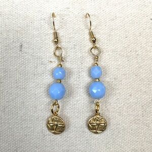 NWOT Hand Crafted Dragonfly Gold and Blue Beaded Dangle Earrings